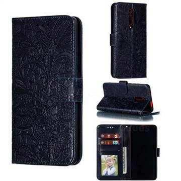 Intricate Embossing Lace Jasmine Flower Leather Wallet Case for Xiaomi Redmi K20 / K20 Pro - Dark Blue