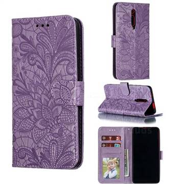 Intricate Embossing Lace Jasmine Flower Leather Wallet Case for Xiaomi Redmi K20 / K20 Pro - Purple