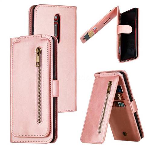 Multifunction 9 Cards Leather Zipper Wallet Phone Case for Xiaomi Redmi K20 / K20 Pro - Rose Gold