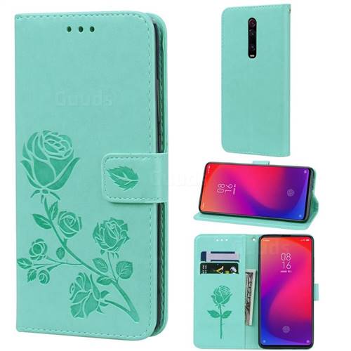 Embossing Rose Flower Leather Wallet Case for Xiaomi Redmi K20 / K20 Pro - Green