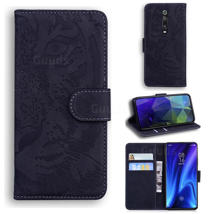 Intricate Embossing Tiger Face Leather Wallet Case for Xiaomi Redmi K20 / K20 Pro - Black