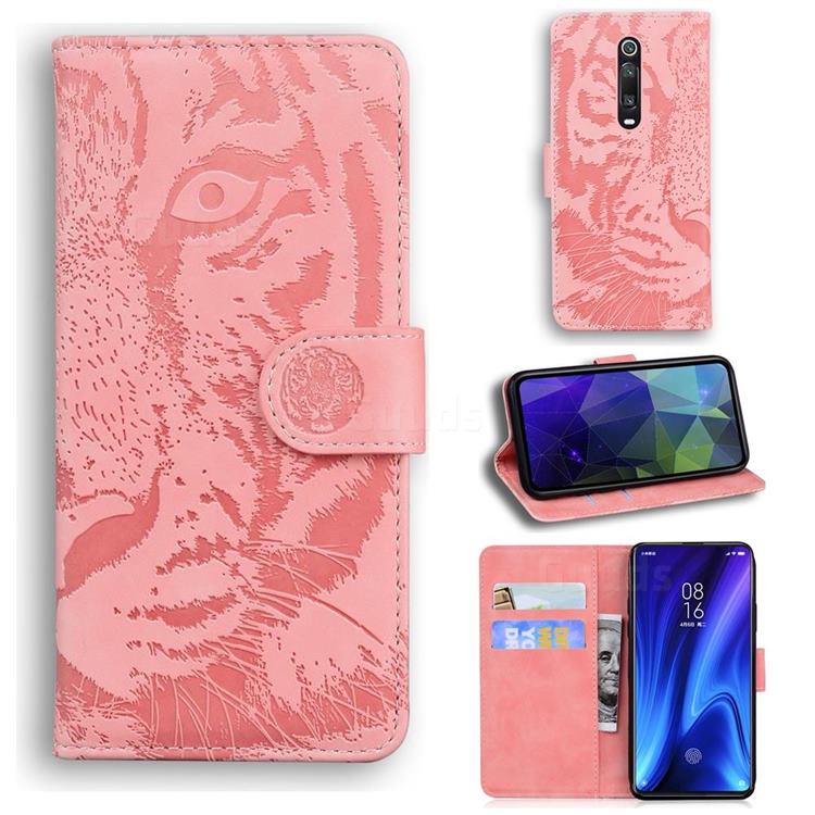 Intricate Embossing Tiger Face Leather Wallet Case for Xiaomi Redmi K20 / K20 Pro - Pink
