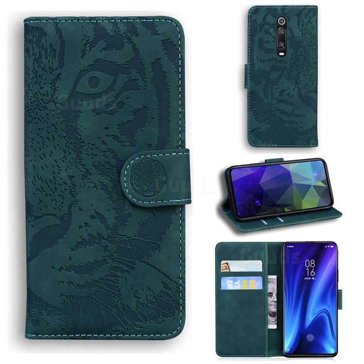 Intricate Embossing Tiger Face Leather Wallet Case for Xiaomi Redmi K20 / K20 Pro - Green