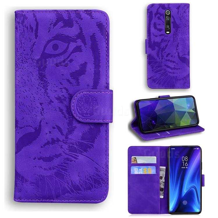 Intricate Embossing Tiger Face Leather Wallet Case for Xiaomi Redmi K20 / K20 Pro - Purple