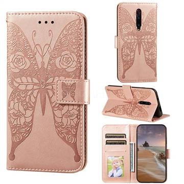 Intricate Embossing Rose Flower Butterfly Leather Wallet Case for Xiaomi Redmi K20 / K20 Pro - Rose Gold