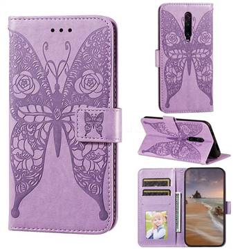 Intricate Embossing Rose Flower Butterfly Leather Wallet Case for Xiaomi Redmi K20 / K20 Pro - Purple