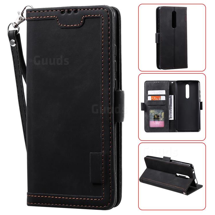 Luxury Retro Stitching Leather Wallet Phone Case for Xiaomi Redmi K20 / K20 Pro - Black