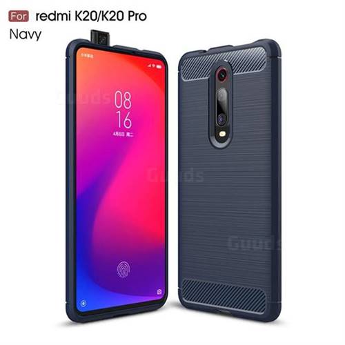 Luxury Carbon Fiber Brushed Wire Drawing Silicone TPU Back Cover for Xiaomi Redmi K20 Pro - Navy