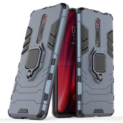 Black Panther Armor Metal Ring Grip Shockproof Dual Layer Rugged Hard Cover for Xiaomi Redmi K20 Pro - Blue