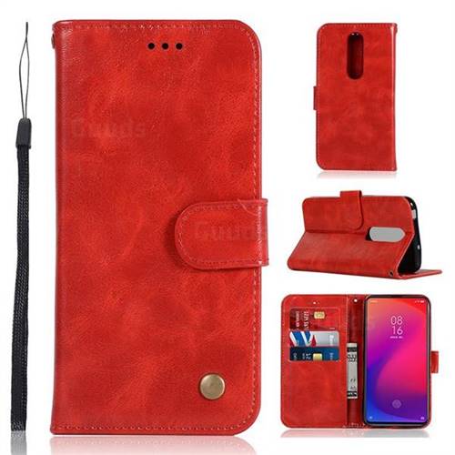 Luxury Retro Leather Wallet Case for Xiaomi Redmi K20 Pro - Red