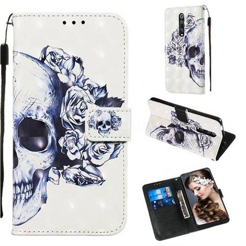 Skull Flower 3D Painted Leather Wallet Case for Xiaomi Redmi K20 Pro