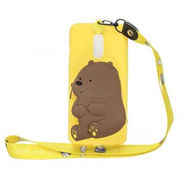 Yellow Bear Neck Lanyard Zipper Wallet Silicone Case for Xiaomi Redmi K30
