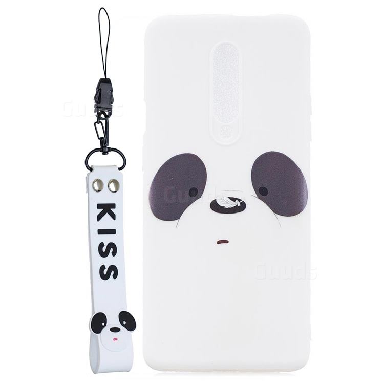 White Feather Panda Soft Kiss Candy Hand Strap Silicone Case for Xiaomi Redmi K30