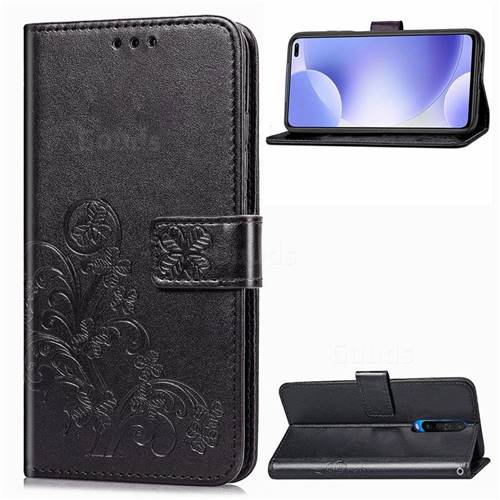 Embossing Imprint Four-Leaf Clover Leather Wallet Case for Xiaomi Redmi K30 - Black