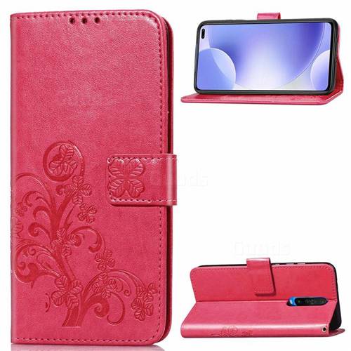 Embossing Imprint Four-Leaf Clover Leather Wallet Case for Xiaomi Redmi K30 - Rose