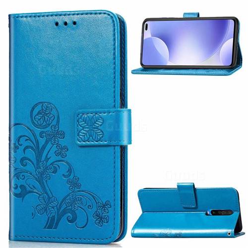Embossing Imprint Four-Leaf Clover Leather Wallet Case for Xiaomi Redmi K30 - Blue