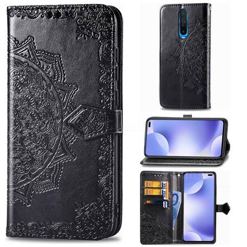 Embossing Imprint Mandala Flower Leather Wallet Case for Xiaomi Redmi K30 - Black