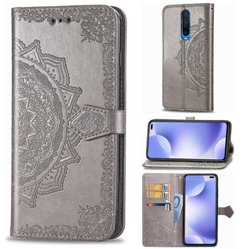 Embossing Imprint Mandala Flower Leather Wallet Case for Xiaomi Redmi K30 - Gray