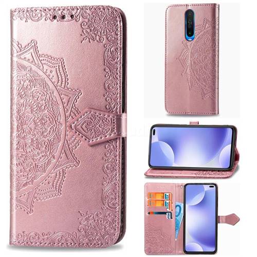 Embossing Imprint Mandala Flower Leather Wallet Case for Xiaomi Redmi K30 - Rose Gold