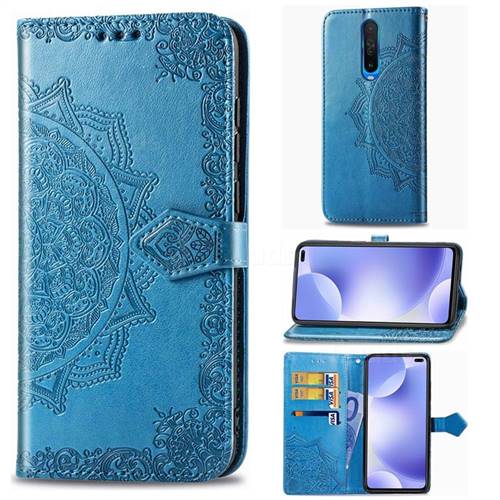 Embossing Imprint Mandala Flower Leather Wallet Case for Xiaomi Redmi K30 - Blue