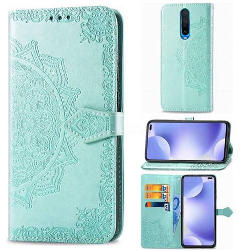 Embossing Imprint Mandala Flower Leather Wallet Case for Xiaomi Redmi K30 - Green
