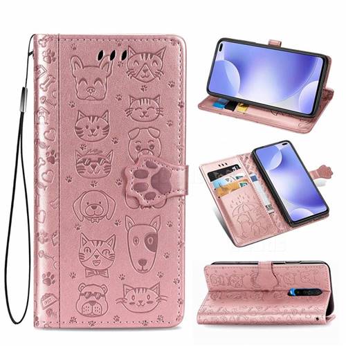 Embossing Dog Paw Kitten and Puppy Leather Wallet Case for Xiaomi Redmi K30 - Rose Gold