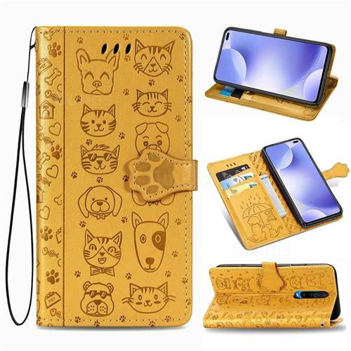 Embossing Dog Paw Kitten and Puppy Leather Wallet Case for Xiaomi Redmi K30 - Yellow