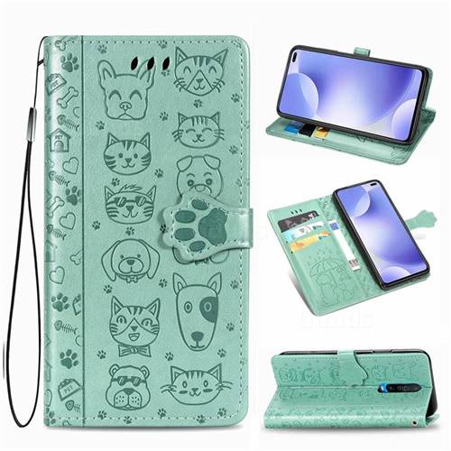 Embossing Dog Paw Kitten and Puppy Leather Wallet Case for Xiaomi Redmi K30 - Green