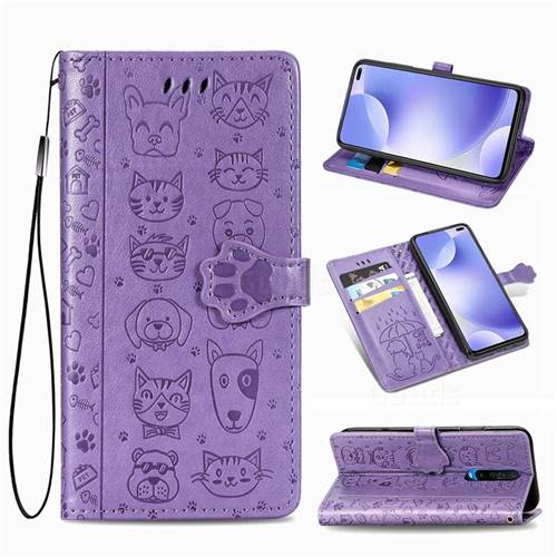 Embossing Dog Paw Kitten and Puppy Leather Wallet Case for Xiaomi Redmi K30 - Purple