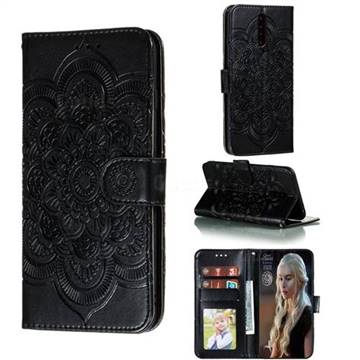 Intricate Embossing Datura Solar Leather Wallet Case for Xiaomi Redmi K30 - Black