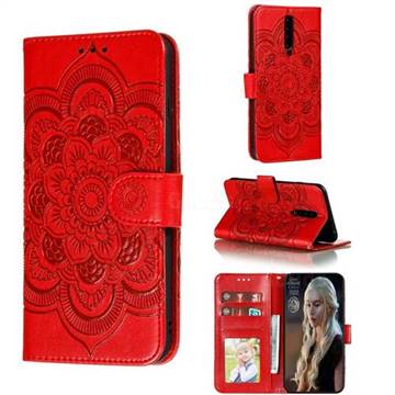 Intricate Embossing Datura Solar Leather Wallet Case for Xiaomi Redmi K30 - Red