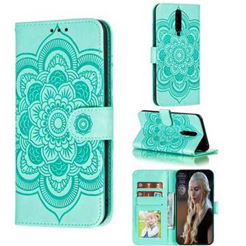 Intricate Embossing Datura Solar Leather Wallet Case for Xiaomi Redmi K30 - Green