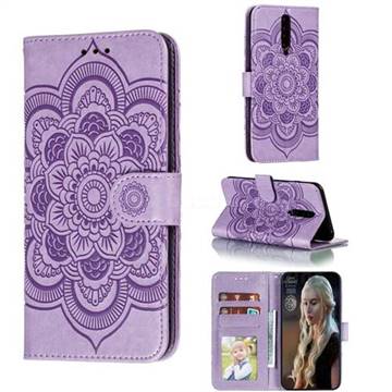 Intricate Embossing Datura Solar Leather Wallet Case for Xiaomi Redmi K30 - Purple