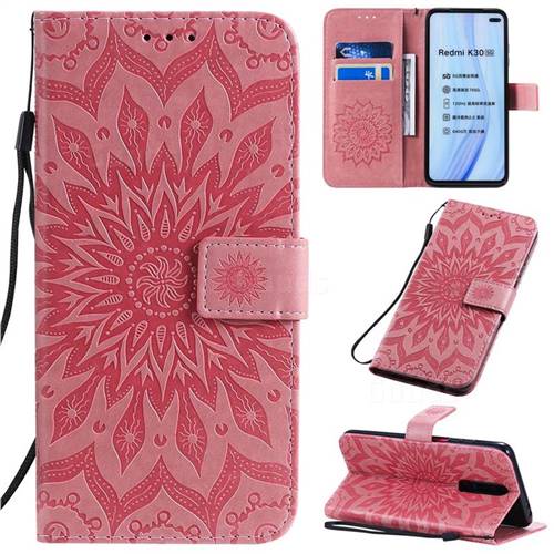 Embossing Sunflower Leather Wallet Case for Xiaomi Redmi K30 - Pink