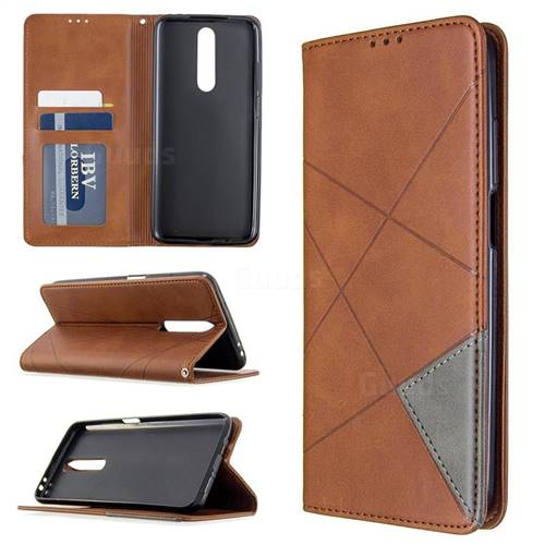 Prismatic Slim Magnetic Sucking Stitching Wallet Flip Cover for Xiaomi Redmi K30 - Brown