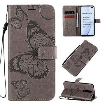 Embossing 3D Butterfly Leather Wallet Case for Xiaomi Redmi K30 - Gray