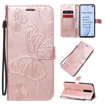 Embossing 3D Butterfly Leather Wallet Case for Xiaomi Redmi K30 - Rose Gold