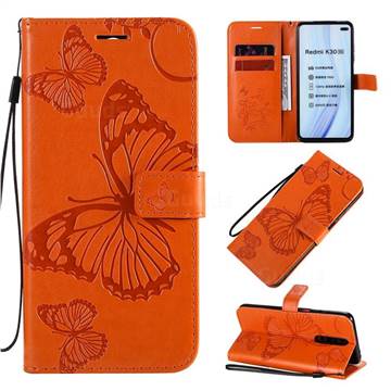 Embossing 3D Butterfly Leather Wallet Case for Xiaomi Redmi K30 - Orange