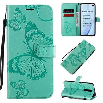 Embossing 3D Butterfly Leather Wallet Case for Xiaomi Redmi K30 - Green