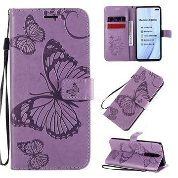 Embossing 3D Butterfly Leather Wallet Case for Xiaomi Redmi K30 - Purple