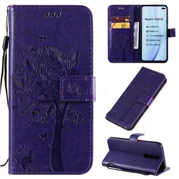 Embossing Butterfly Tree Leather Wallet Case for Xiaomi Redmi K30 - Purple