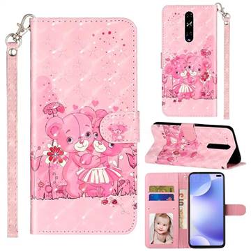 Pink Bear 3D Leather Phone Holster Wallet Case for Xiaomi Redmi K30