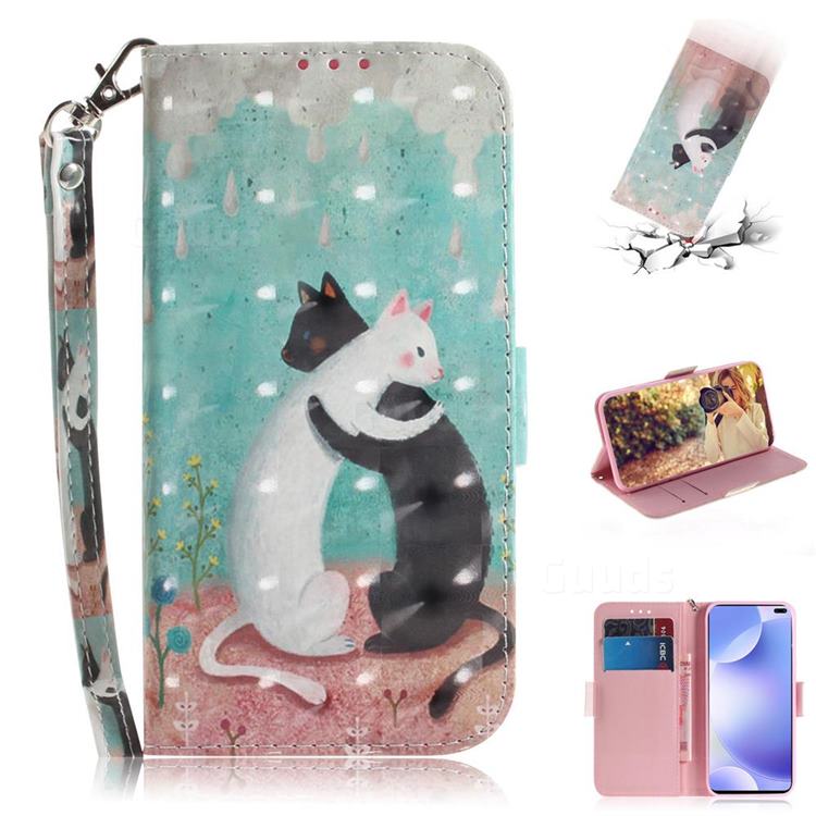 Black and White Cat 3D Painted Leather Wallet Phone Case for Xiaomi Redmi K30