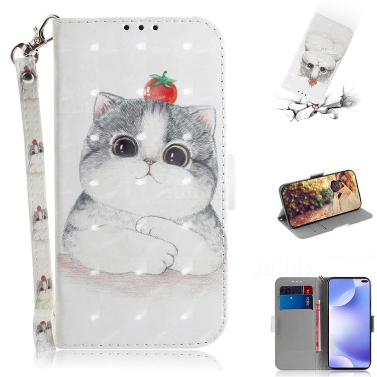 Cute Tomato Cat 3D Painted Leather Wallet Phone Case for Xiaomi Redmi K30
