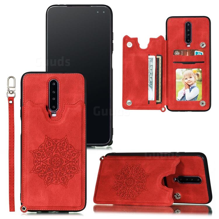 Luxury Mandala Multi-function Magnetic Card Slots Stand Leather Back Cover for Xiaomi Redmi K30 - Red