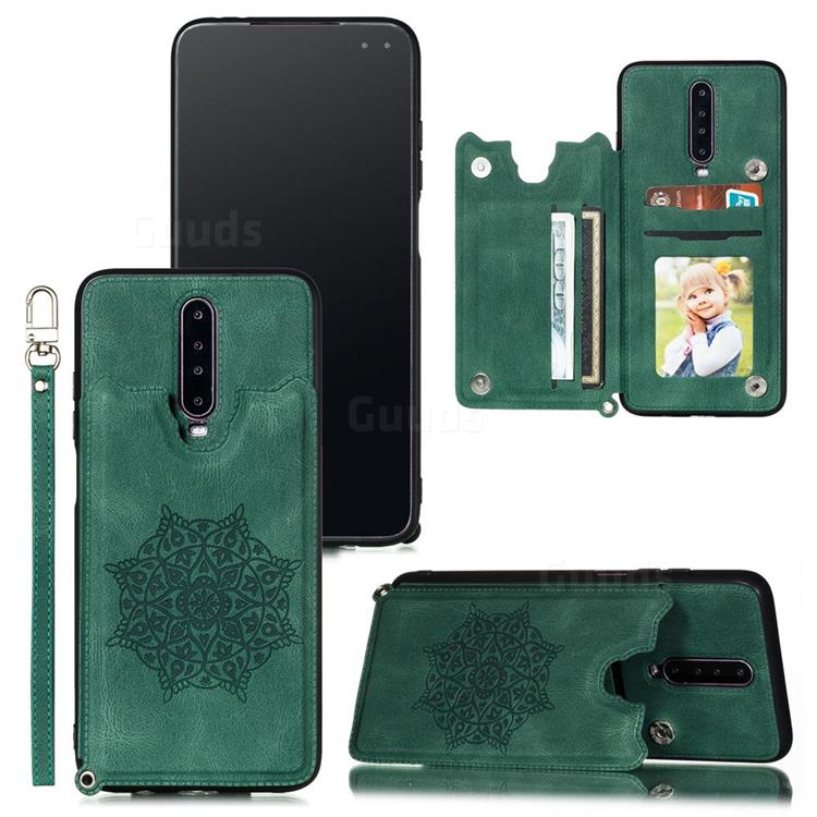 Luxury Mandala Multi-function Magnetic Card Slots Stand Leather Back Cover for Xiaomi Redmi K30 - Green