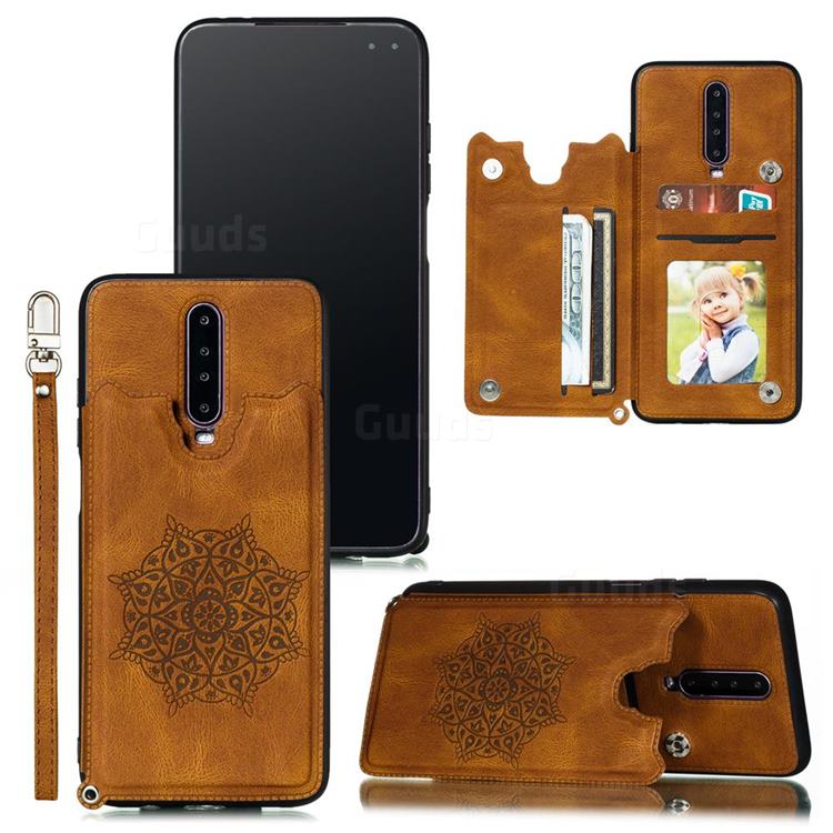 Luxury Mandala Multi-function Magnetic Card Slots Stand Leather Back Cover for Xiaomi Redmi K30 - Brown