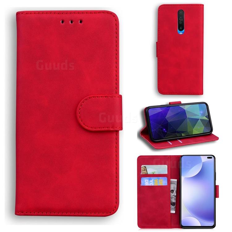 Retro Classic Skin Feel Leather Wallet Phone Case for Xiaomi Redmi K30 - Red