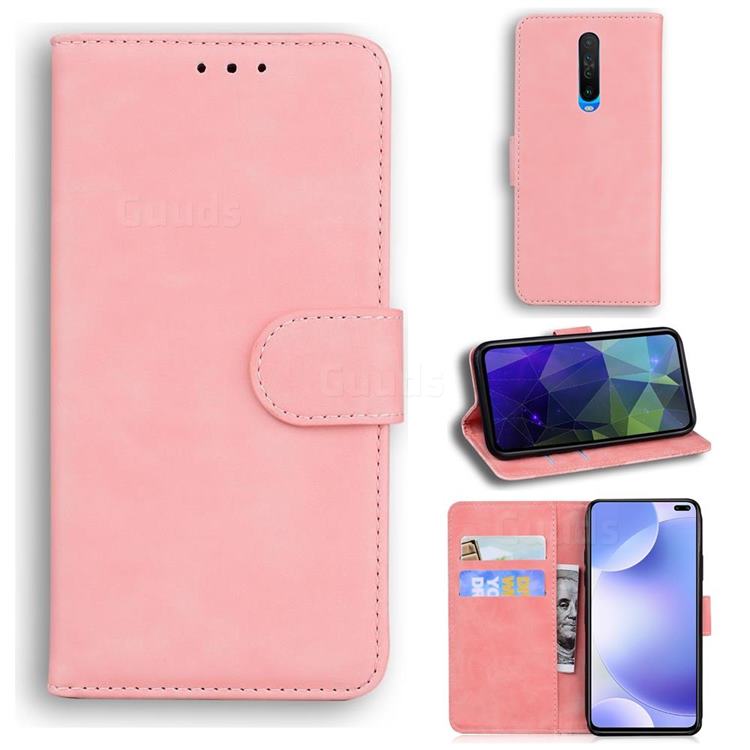 Retro Classic Skin Feel Leather Wallet Phone Case for Xiaomi Redmi K30 - Pink