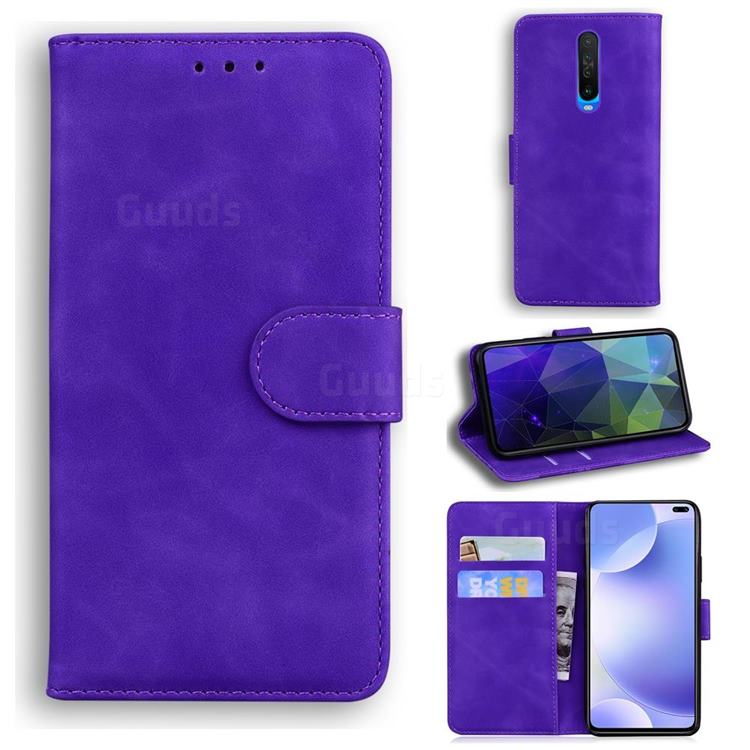 Retro Classic Skin Feel Leather Wallet Phone Case for Xiaomi Redmi K30 - Purple